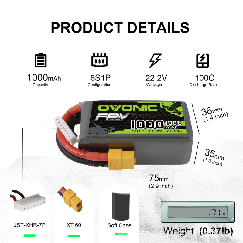 2Pcs OVONIC 1000mAh 100C 22.2V - Drone Battery Li-Ion review and price