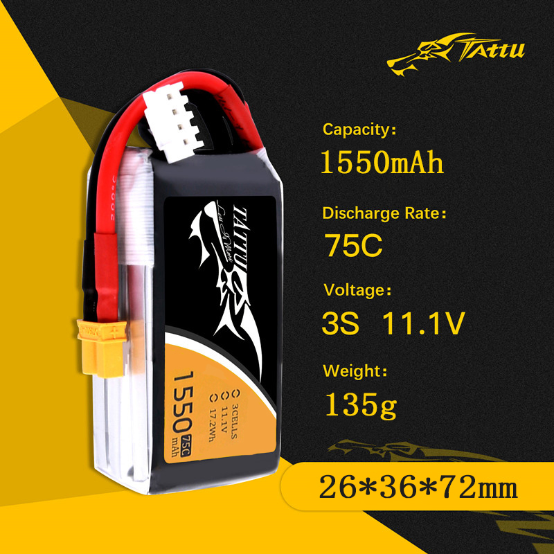 TATTU 3S 11.1V 1550mAh 75C LiP - Drone Battery 3S review and price